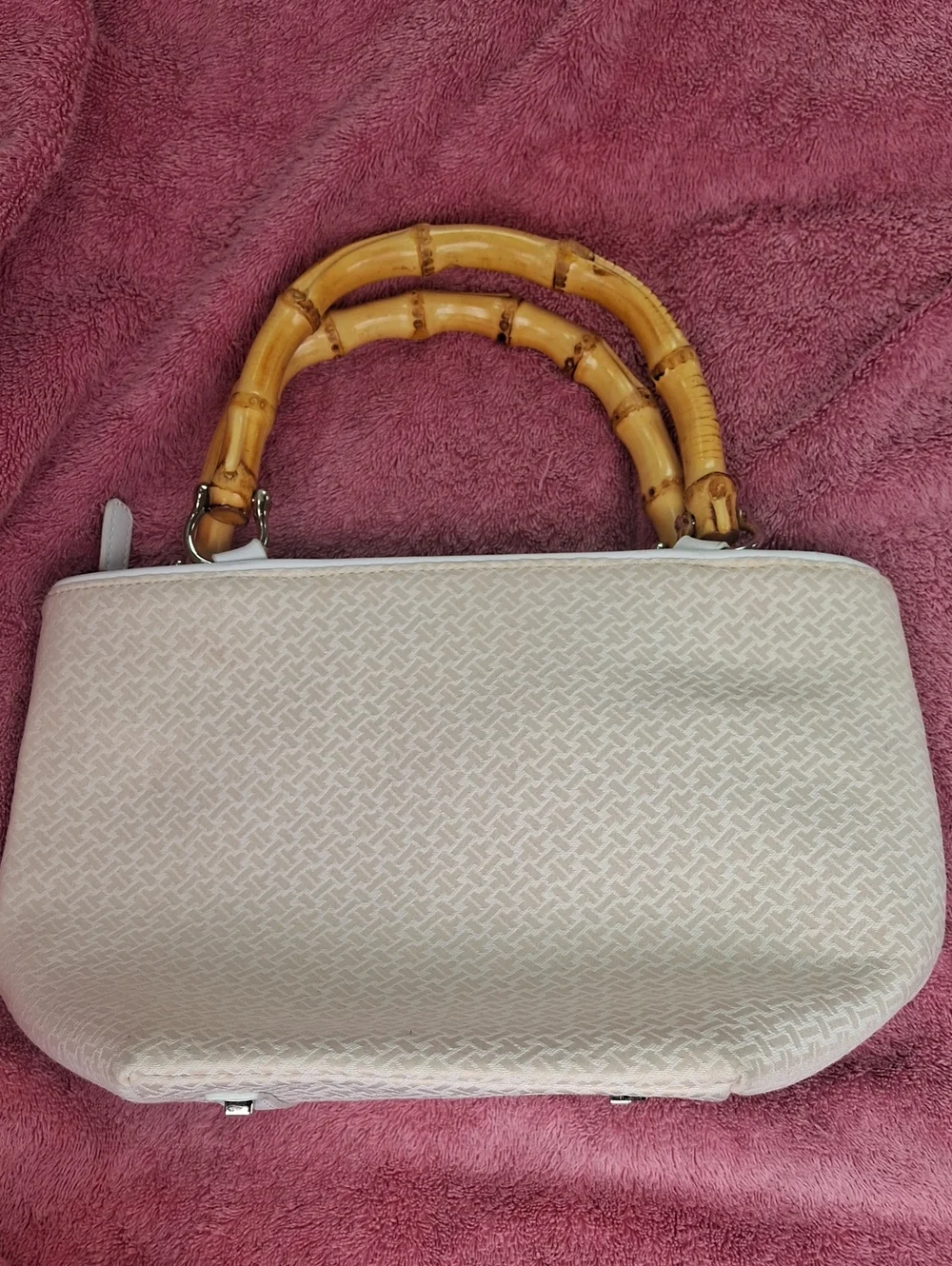 Talbots White Leather Trim Purse with Bamboo-Style Handles